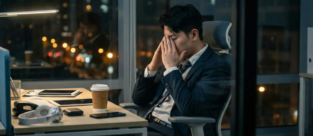 homem sentado na mesa com a mão no rosto com ansiedade no trabalho